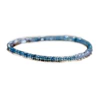 LKBEADS Bracelet en aigue-marine, diamant Herkimer et quartz, perles facettées de 3 à 3,5 mm, fermoir plaqué argent de 17,8 cm, pour hommes et femmes | LK_STACK_07006