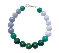 LKBEADS Bracelet en amazonite, aigue-marine, agate et chrysocolle, perles rondes de 10 mm, taille lisse, fermoir plaqué argent de 17,8 cm, pour hommes et femmes | LK_STACK_06661