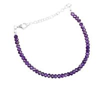 LKBEADS Bracelet en améthyste de 3,5 mm, perles facettées, forme rondelle, fermoir plaqué argent réglable de 17,8 cm, pour hommes et femmes | LK_STACK_00275
