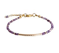 LKBEADS Bracelet en améthyste ronde de 2 mm, perles à facettes, fermoir plaqué or réglable de 17,8 cm, pour hommes et femmes | LK_STACK_00384