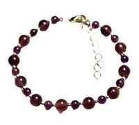 LKBEADS Bracelet en améthyste ronde de 4 à 8 mm, perles lisses, fermoir plaqué argent réglable de 17,8 cm, pour hommes et femmes | LK_STACK_00438