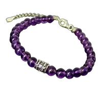 LKBEADS Bracelet en améthyste ronde de 8 mm avec perles lisses et fermoir plaqué argent réglable de 17,8 cm pour hommes et femmes | LK_STACK_00467