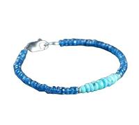 LKBEADS Bracelet en apatite bleu néon et turquoise, perles à facettes de 3 à 4 mm, forme rondelle, fermoir plaqué argent, 17,8 cm, pour hommes et femmes | LK_STACK_08282