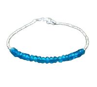 LKBEADS Bracelet en apatite bleu néon, perles à facettes de 3,5 mm, forme rondelle, fermoir plaqué argent, 17,8 cm, pour hommes et femmes | LK_STACK_05138