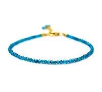 LKBEADS Bracelet en apatite bleu néon, perles rondes à facettes de 2 à 2,5 mm, fermoir plaqué or réglable de 17,8 cm, pour hommes et femmes | LK_STACK_05163