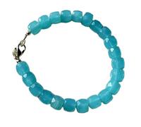 LKBEADS Bracelet en calcédoine bleue naturelle, pierre précieuse de 8 x 8 mm, forme boîte, taille lisse, couleur bleue, 19 cm (7,5 pouces), bracelet empilable, bijou fait main |LK_SLNK_00353