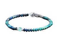 LKBEADS Bracelet en chrysocolle et émeraude, perles rondes à facettes de 3 à 4 mm, fermoir plaqué argent de 17,8 cm, pour hommes et femmes | LK_STACK_07319