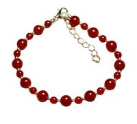 LKBEADS Bracelet en cornaline de 3 à 6 mm, perles rondes et lisses, fermoir plaqué argent réglable de 17,8 cm, pour hommes et femmes | LK_STACK_01846