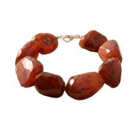 LKBEADS Bracelet en cornaline naturelle à maillons, pierre rouge facettée, forme roulée, 20 x 20 à 35 x 25 mm, bracelet empilable de 20 cm (8 pouces), bijou fait main |LK_SLNK_00087