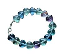LKBEADS Bracelet en fluorite naturelle, pierres précieuses de 12 x 12 mm, forme cœur, taille lisse, multicolores, 19 cm, bracelet empilable, bijou fait main |LK_SLNK_00002