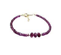 LKBEADS Bracelet en grenat rhodolite, perles facettées de 3 à 5 mm, forme rondelle, fermoir plaqué or réglable de 17,8 cm, pour hommes et femmes | LK_STACK_05796