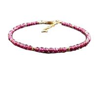 LKBEADS Bracelet en grenat rhodolite, perles rondes à facettes de 2 mm, fermoir plaqué or réglable de 17,8 cm, pour hommes et femmes | LK_STACK_05803