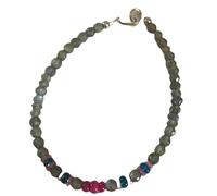 LKBEADS Bracelet en labradorite et rubis, perles rondes et rondelles de 3 à 3,5 mm, à facettes, fermoir plaqué argent de 17,8 cm, pour hommes et femmes | LK_STACK_08000