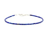 LKBEADS Bracelet en lapis-lazuli de 2 mm, perles carrées à facettes, fermoir plaqué argent réglable de 17,8 cm, pour hommes et femmes | LK_STACK_04424
