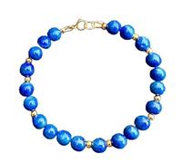 LKBEADS Bracelet en lapis-lazuli de 8 mm, perles rondes et lisses, fermoir plaqué or de 17,8 cm, pour hommes et femmes | LK_STACK_04416
