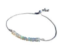 LKBEADS Bracelet en opale éthiopienne, perles rondes de 3 à 3,5 mm, coupe lisse, fermoir plaqué argent réglable de 17,8 cm, pour hommes et femmes | LK_STACK_02693