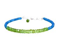 LKBEADS Bracelet en perles facettées de péridot et d'apatite bleu néon de 3 à 3,5 mm, taille rondelle, fermoir plaqué argent de 17,8 cm, pour hommes et femmes | LK_STACK_08333