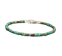 LKBEADS Bracelet en perles facettées en chrysocolle de 3 mm, forme rondelle, 17,8 cm, fermoir plaqué argent, pour hommes et femmes | LK_STACK_01991