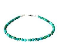 LKBEADS Bracelet en perles rondes à facettes en chrysocolle de 3,5 mm, fermoir plaqué argent de 17,8 cm, pour hommes et femmes | LK_STACK_0208