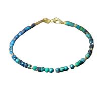 LKBEADS Bracelet en perles rondes à facettes en chrysocolle de 3 mm, fermoir plaqué or de 17,8 cm, pour hommes et femmes | LK_STACK_02021