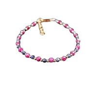 LKBEADS Bracelet en perles rondes facettées de 2 à 3 mm avec rubis et saphir, fermoir plaqué or réglable de 17,8 cm, pour hommes et femmes | LK_STACK_08583