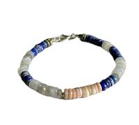 LKBEADS Bracelet en pierres précieuses naturelles multicolores de 6 x 3 mm, forme de pneu, taille lisse, 19 cm (7,5 pouces), bracelet empilable, bijou fait main |LK_SLNK_00138