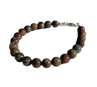 LKBEADS Bracelet en pitersite naturelle de 8 mm, pierre ronde à taille lisse multicolore, 19 cm, bracelet empilable, bijou fait main |LK_SLNK_00235