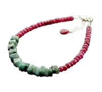 LKBEADS Bracelet en rubis et émeraude, perles rondes et heishi de 3 à 6 mm, à facettes et à taille lisse, fermoir plaqué argent réglable de 17,8 cm, pour hommes et femmes | LK_STACK_08552