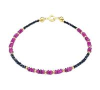 LKBEADS Bracelet en rubis et spinelle noir, perles facettées de 2 à 3 mm, taille ronde, fermoir plaqué or réglable de 17,8 cm, pour hommes et femmes | LK_STACK_08543