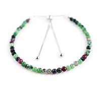 LKBEADS Bracelet en rubis zoïsite, perles rondes à facettes de 3 à 3,5 mm, fermoir plaqué argent réglable de 17,8 cm, pour hommes et femmes | LK_STACK_05998