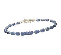 LKBEADS Bracelet en saphir bleu ovale de 5 x 7 mm, perles à facettes, fermoir plaqué argent de 17,8 cm, pour hommes et femmes | LK_STACK_01534