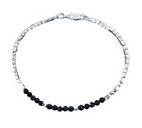 LKBEADS Bracelet en spinelle noir, perles rondes à facettes de 2,5 à 3 mm, fermoir plaqué argent de 17,8 cm, pour hommes et femmes | LK_STACK_01191