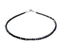 LKBEADS Bracelet en spinelle noir, perles rondes à facettes de 2 à 2,5 mm, fermoir plaqué argent de 17,8 cm, pour hommes et femmes | LK_STACK_01205