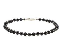 LKBEADS Bracelet en spinelle noir, perles rondes à facettes de 3,5 mm, fermoir plaqué argent de 17,8 cm, pour hommes et femmes | LK_STACK_01246