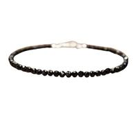 LKBEADS Bracelet en spinelle noire de 3,5 mm, perles rondes à facettes, fermoir plaqué argent de 17,8 cm, pour hommes et femmes | LK_STACK_01247