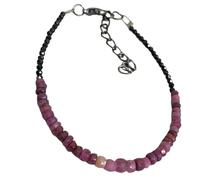 LKBEADS Bracelet en spinelle noire et rubis, perles à facettes de 2 à 3,5 mm, réglable, 17,8 cm, avec fermoir plaqué noir, pour hommes et femmes | LK_STACK_07136