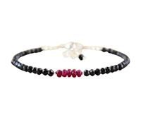 LKBEADS Bracelet en spinelle noire et rubis, perles rondes à facettes de 3,5 mm, fermoir plaqué or réglable de 17,8 cm, pour hommes et femmes | LK_STACK_07139