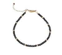 LKBEADS Bracelet en spinelle noire, perles rondes à facettes de 2,5 mm, fermoir plaqué argent réglable de 17,8 cm, pour hommes et femmes | LK_STACK_01192