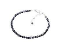 LKBEADS Bracelet en spinelle noire, perles rondes à facettes de 3 mm, fermoir plaqué argent réglable de 17,8 cm, pour hommes et femmes | LK_STACK_01257