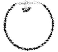 LKBEADS Bracelet en spinelle noire, perles rondes à facettes de 3 mm, fermoir plaqué argent réglable de 17,8 cm, pour hommes et femmes | LK_STACK_01260