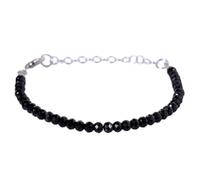 LKBEADS Bracelet en spinelle noire, perles rondes à facettes de 4 mm, fermoir plaqué argent réglable de 17,8 cm, pour hommes et femmes | LK_STACK_01274