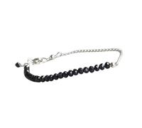 LKBEADS Bracelet en spinelle noire, perles rondes à facettes de 4 mm, fermoir plaqué argent réglable de 17,8 cm, pour hommes et femmes | LK_STACK_01273