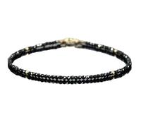 LKBEADS Bracelet en spinelle noire, perles rondes de 2 mm, taille lisse, fermoir plaqué or, 17,8 cm, pour hommes et femmes | LK_STACK_01239