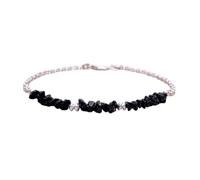 LKBEADS Bracelet en tourmaline noire de 3 à 5 mm, perles à facettes, fermoir plaqué argent, 17,8 cm, pour hommes et femmes | LK_STACK_01293