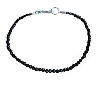 LKBEADS Bracelet en tourmaline noire ronde de 2,5 mm, perles à facettes, fermoir plaqué argent de 17,8 cm, pour hommes et femmes | LK_STACK_01303