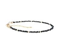 LKBEADS Bracelet en tourmaline noire ronde de 2 mm, perles à facettes, fermoir plaqué argent réglable de 17,8 cm, pour hommes et femmes | LK_STACK_01319