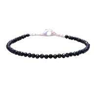 LKBEADS Bracelet en tourmaline noire ronde de 3,5 mm, perles à facettes, fermoir plaqué argent réglable de 17,8 cm, pour hommes et femmes | LK_STACK_01325