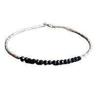 LKBEADS Bracelet en tourmaline noire ronde de 3 mm, perles à facettes, fermoir plaqué argent de 17,8 cm, pour hommes et femmes | LK_STACK_01338