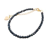LKBEADS Bracelet en tourmaline noire ronde de 4 à 4,5 mm, perles à facettes, fermoir plaqué or réglable de 17,8 cm, pour hommes et femmes | LK_STACK_01340