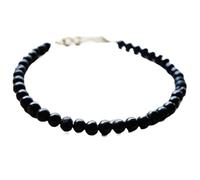 LKBEADS Bracelet en tourmaline noire ronde de 4 mm, perles lisses, fermoir plaqué argent, 17,8 cm, pour hommes et femmes | LK_STACK_01342